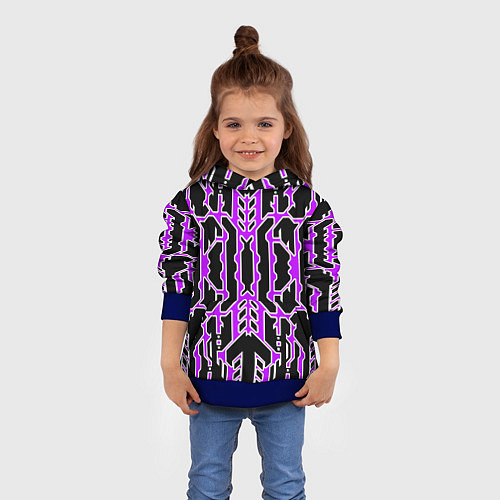 Детская толстовка Техно фиолетовые линии с белой обводкой на чёрном / 3D-Синий – фото 4