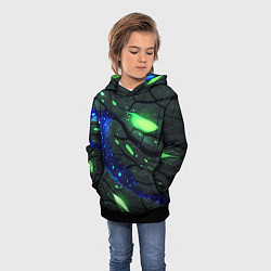 Толстовка-худи детская Разлом плит с зеленым свечением, цвет: 3D-черный — фото 2