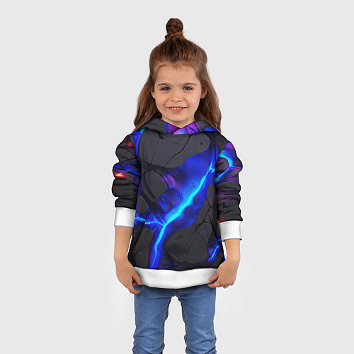 Детская толстовка Темный синий неон из разлома плит / 3D-Белый – фото 4