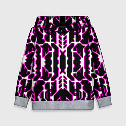 Детская толстовка Техно белые линии с розовой обводкой на чёрном фон