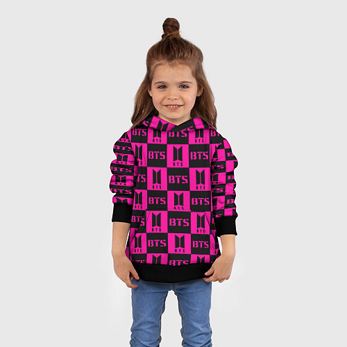 Детская толстовка BTS pattern pink logo / 3D-Черный – фото 4