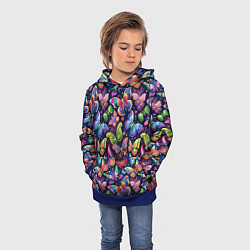 Толстовка-худи детская Бабочки в паттерне разноцветный яркий фон, цвет: 3D-синий — фото 2