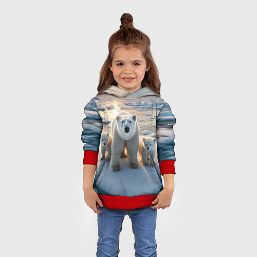 Детская толстовка Polar bear with her cubs - ai art / 3D-Красный – фото 4