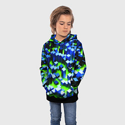 Толстовка-худи детская Синие блоки в зеленом тумане, цвет: 3D-черный — фото 2