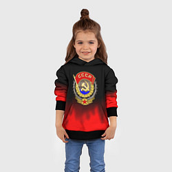 Толстовка-худи детская СССР патриотический значок с серпом, цвет: 3D-черный — фото 2