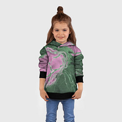 Толстовка-худи детская Мрамор темно-зеленый с розовым, цвет: 3D-черный — фото 2