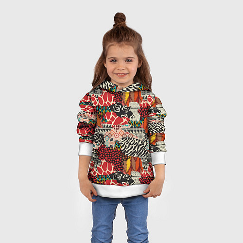 Детская толстовка Разноцветный орнамент хаки / 3D-Белый – фото 4