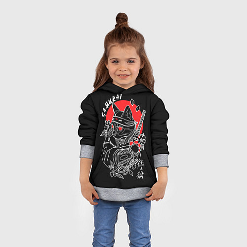 Детская толстовка Черный кот - самурай / 3D-Меланж – фото 4