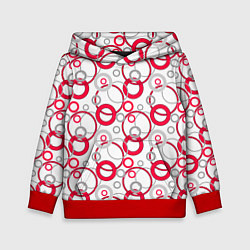 Толстовка-худи детская Красные и серые круги и кольца на белом, цвет: 3D-красный