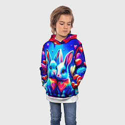 Толстовка-худи детская Неоновые зайчики - любовь сердечки, цвет: 3D-белый — фото 2
