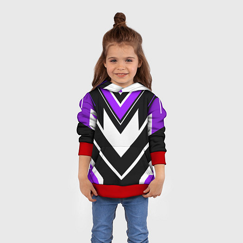 Детская толстовка Фиолетово-белые полосы на чёрном фоне / 3D-Красный – фото 4