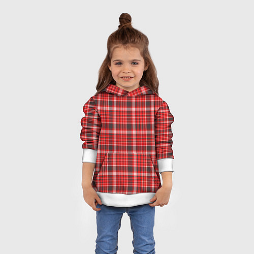 Детская толстовка Красный клетчатый узор / 3D-Белый – фото 4