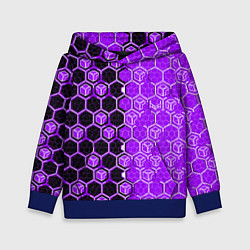 Толстовка-худи детская Техно-киберпанк шестиугольники фиолетовый и чёрный, цвет: 3D-синий