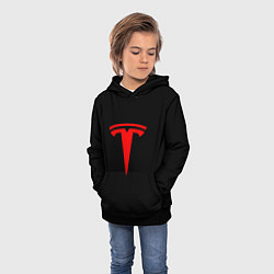 Толстовка-худи детская Tesla red logo, цвет: 3D-черный — фото 2