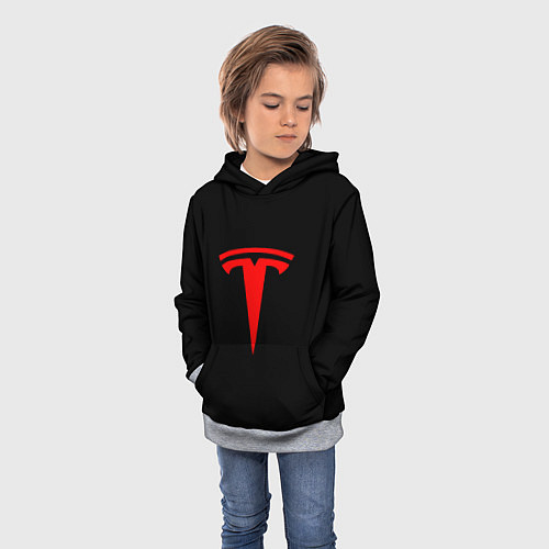 Детская толстовка Tesla red logo / 3D-Меланж – фото 3