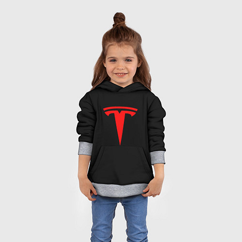 Детская толстовка Tesla red logo / 3D-Меланж – фото 4