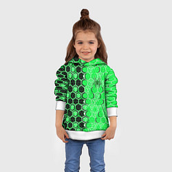 Толстовка-худи детская Техно-киберпанк шестиугольники зелёный и чёрный с, цвет: 3D-белый — фото 2