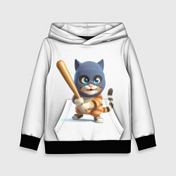 Детская толстовка Прикольный котёнок с бейсбольной битой и в балакла