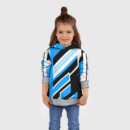 Детская толстовка Бело-синие полосы на чёрном фоне / 3D-Меланж – фото 4