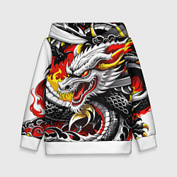 Толстовка-худи детская Огнедышащий дракон в японском стиле, цвет: 3D-белый