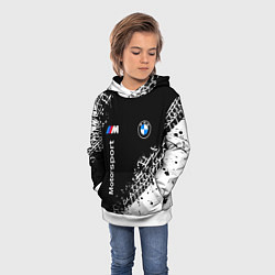 Толстовка-худи детская БМВ: следы от шин, цвет: 3D-белый — фото 2