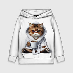 Детская толстовка Котик в халате и кофе