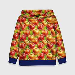 Толстовка-худи детская Вкусные яблоки паттерн, цвет: 3D-синий