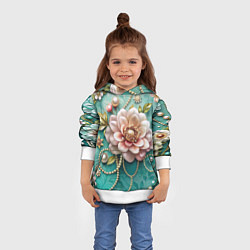 Толстовка-худи детская Объемные цветы и жемчуг, цвет: 3D-белый — фото 2