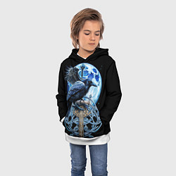 Толстовка-худи детская Черный ворон - сакральные славянские символы, цвет: 3D-белый — фото 2