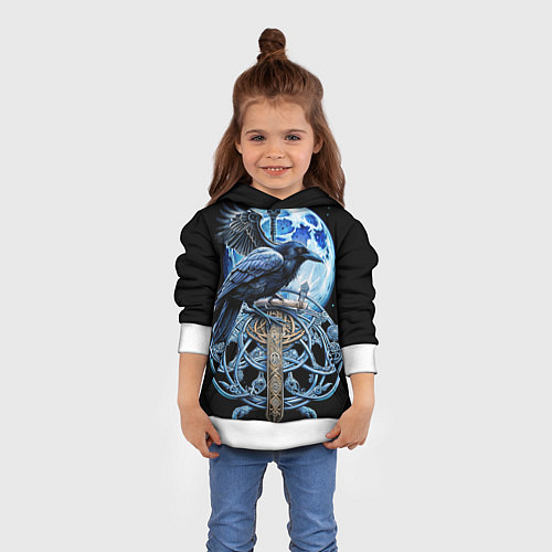 Детская толстовка Черный ворон - сакральные славянские символы / 3D-Белый – фото 4