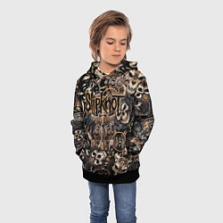 Толстовка-худи детская Slipknot на фоне масок черепов животных, цвет: 3D-черный — фото 2