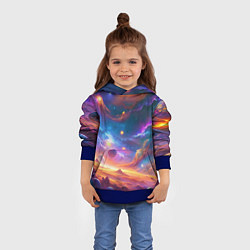 Толстовка-худи детская Космический пейзаж яркий с галактиками, цвет: 3D-синий — фото 2