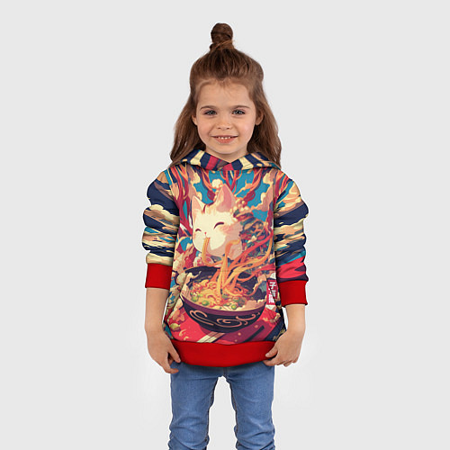 Детская толстовка Cat and ramen / 3D-Красный – фото 4