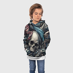 Толстовка-худи детская Коллаж винтажный с черепом - нейроарт, цвет: 3D-белый — фото 2