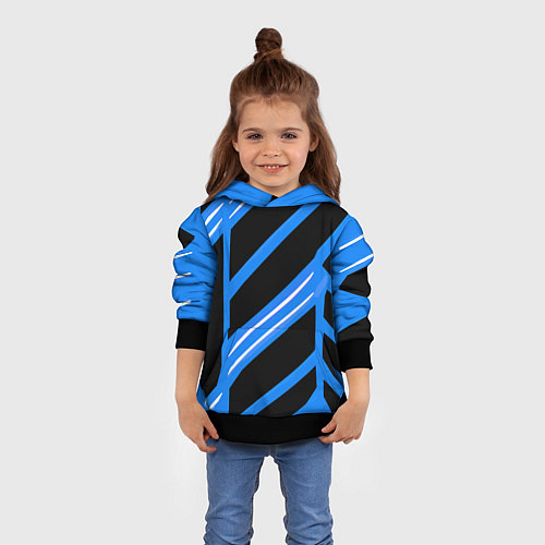 Детская толстовка Black and white stripes on a blue background / 3D-Черный – фото 4