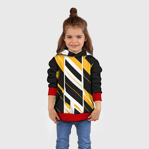 Детская толстовка Black and yellow stripes on a white background / 3D-Красный – фото 4