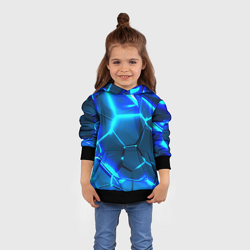 Детская толстовка Неоновые холодные голубые плиты в разломе / 3D-Черный – фото 4