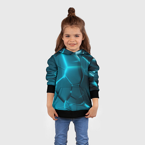Детская толстовка Неоновые холодные голубые плиты в разломе / 3D-Черный – фото 4