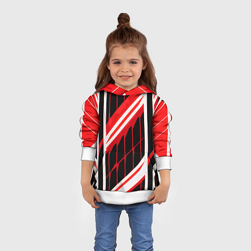 Детская толстовка Red and white lines on a black background / 3D-Белый – фото 4