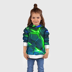 Толстовка-худи детская Неоновые яркие зеленые разломленные плиты со свето, цвет: 3D-белый — фото 2