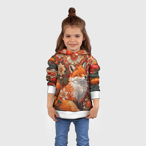 Детская толстовка Умилительный лисёнок в цветах / 3D-Белый – фото 4