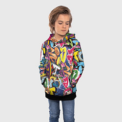 Толстовка-худи детская Буква т в граффити, цвет: 3D-черный — фото 2
