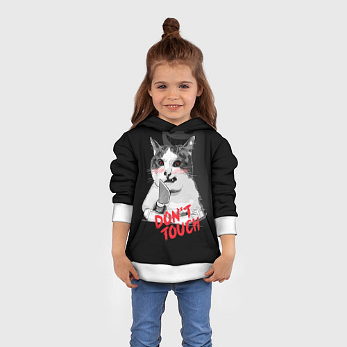 Детская толстовка Сердитый кот с ножом / 3D-Белый – фото 4