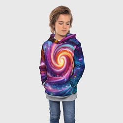 Толстовка-худи детская Космическая галактическая спираль - неоновое свече, цвет: 3D-меланж — фото 2