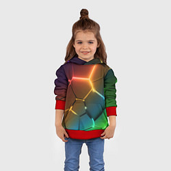 Толстовка-худи детская Радужные неоновые плиты в разломе, цвет: 3D-красный — фото 2