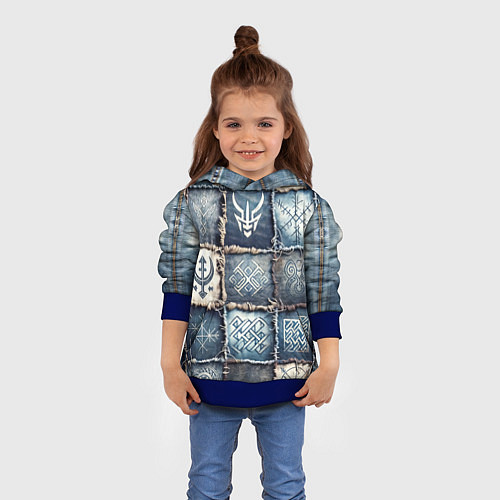 Детская толстовка Руны викингов на пэчворк джинсах / 3D-Синий – фото 4