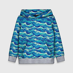Толстовка-худи детская Абстрактный волнистый узор в синих тонах, цвет: 3D-меланж