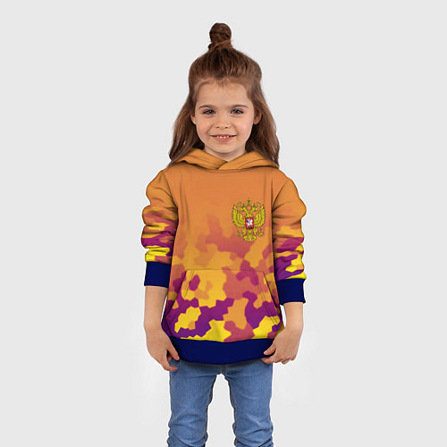 Детская толстовка Герб РФ текстура камуфляж / 3D-Синий – фото 4