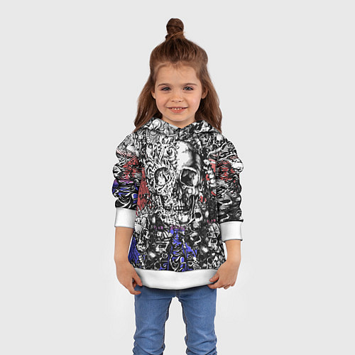 Детская толстовка Череп и скелеты на фоне флага России / 3D-Белый – фото 4