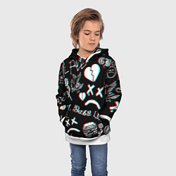 Толстовка-худи детская Lil Peep logo glitch, цвет: 3D-белый — фото 2